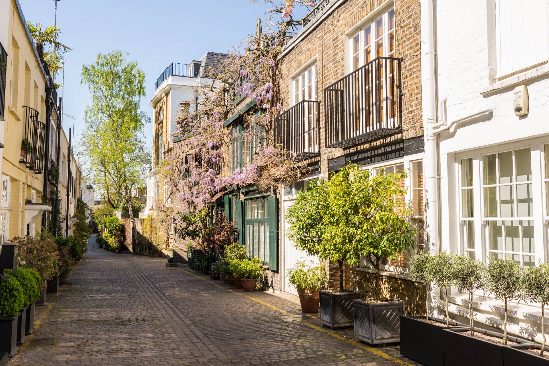 Elegant houses in a small exclusive mews with cobble stone stree